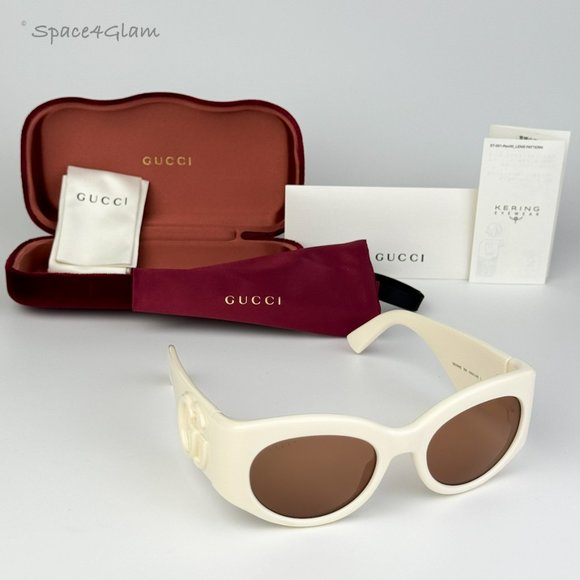 BRAND NEW Gucci GG1544S 004 Ivory Brown Unisex Oval Sunglasses GG 1544S - Picture 5 of 8